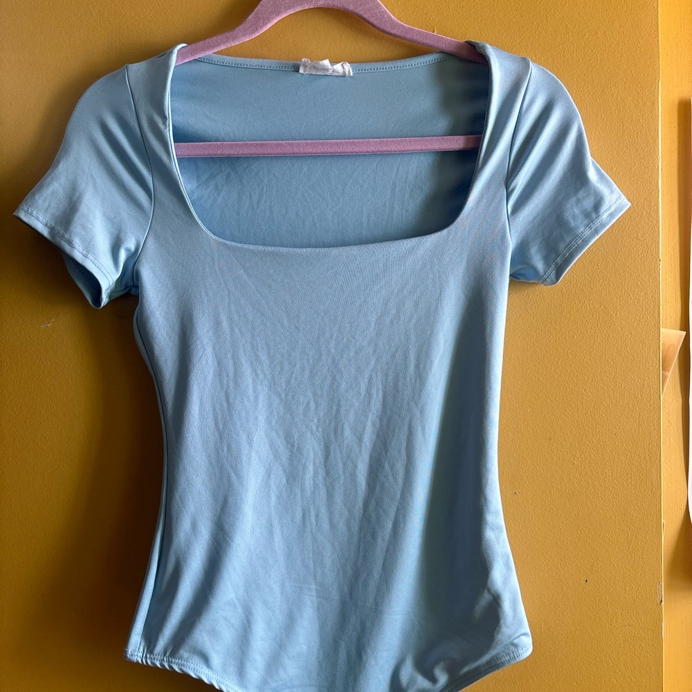 Light Blue Women's Square Neck Top